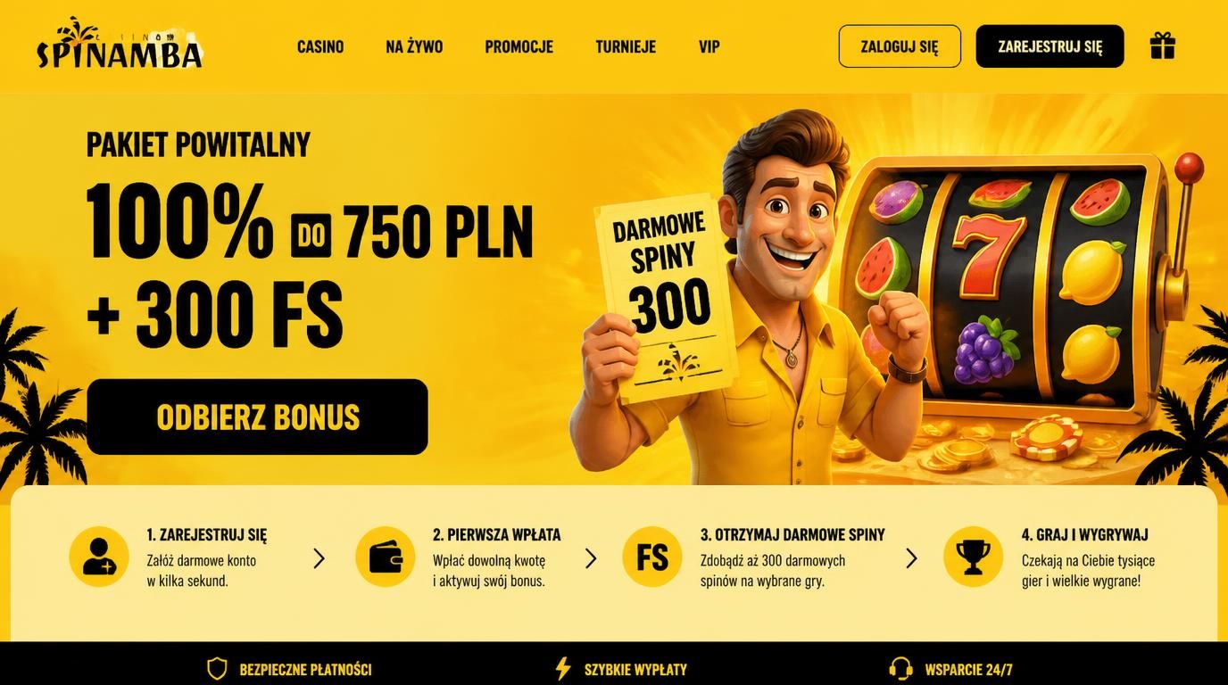 Gracz klika przycisk „Odbierz bonus powitalny 100 % + 300 FS” na tle automatów